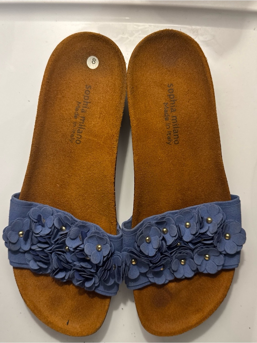 Sophia Milano Blue Floral Slide Sandals
